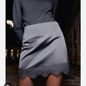 Zara lace trim skort Black Mini Skirt with Lace Hem